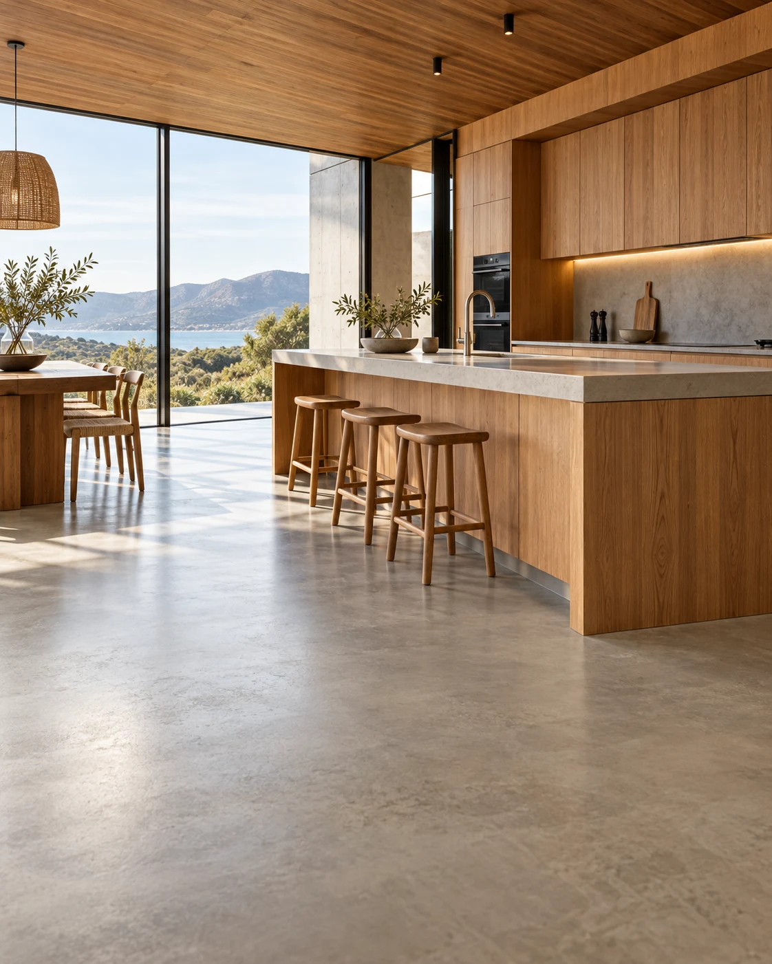 Concrete flooring in a timber interior