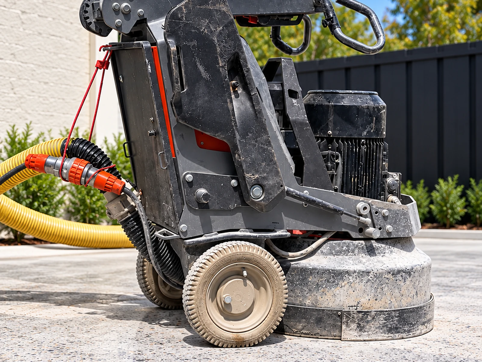 Concrete grinding machine preparing a slab